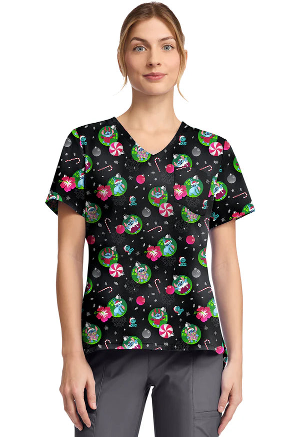 Polera Clínica Estampada Disney Mujer TF797 LHBU Stich Navidad