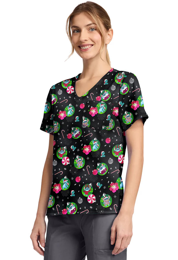 Polera Clínica Estampada Disney Mujer TF797 LHBU Stich Navidad