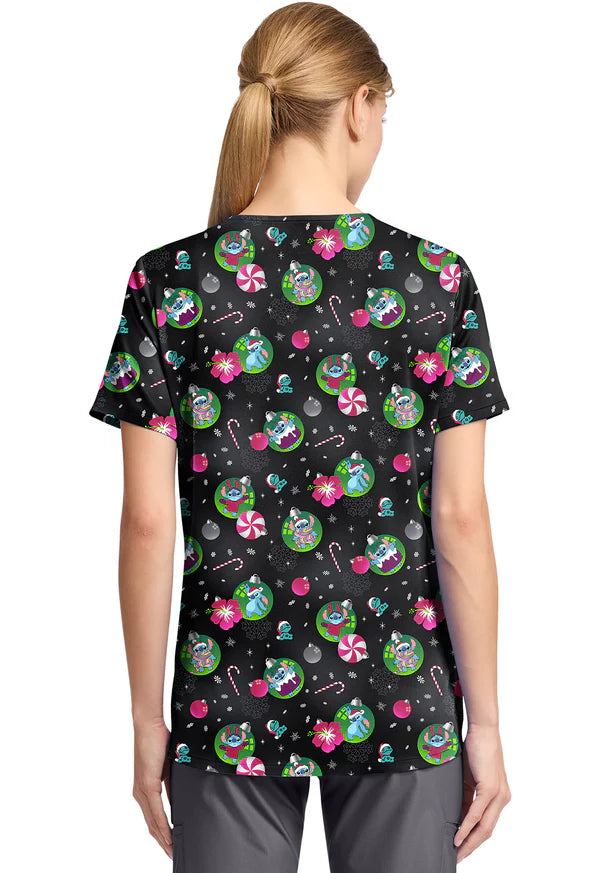 Polera Clínica Estampada Disney Mujer TF797 LHBU Stich Navidad